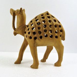 Vintage JALI STYLE Carved Wood Pregnant Mother Camel With Baby Inside 4.5" Tall